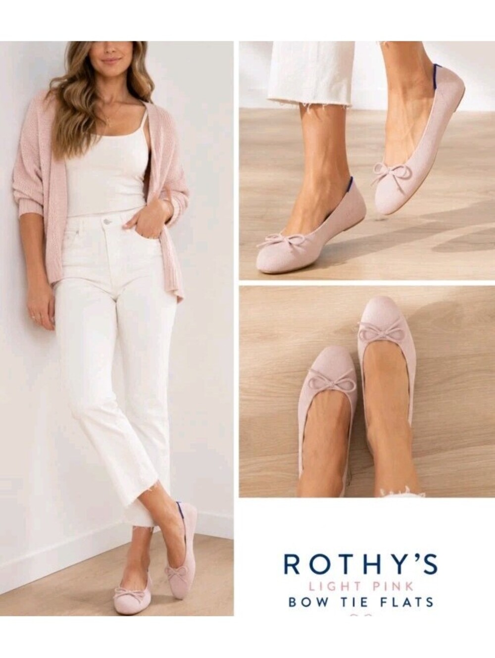 Rothy's The Ballet Flat in Ballerina Pink, blue stitch on the heel Size 9.5 NEW
